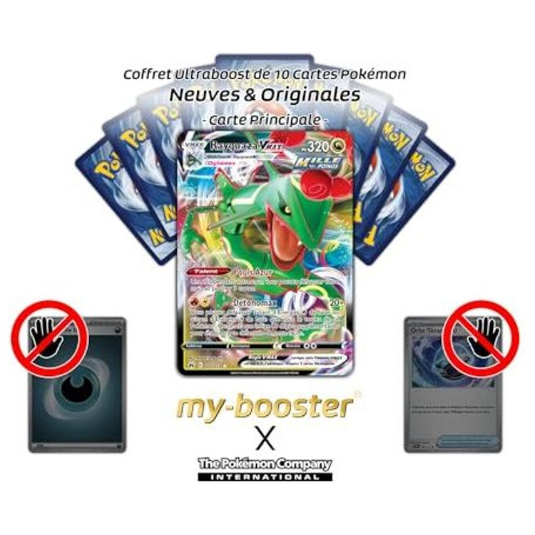 Gros plan sur les détails holographiques de la carte Rayquaza VMAX 101/159 Zénith Suprême, mettant en valeur les effets brillants et le design dynamique.