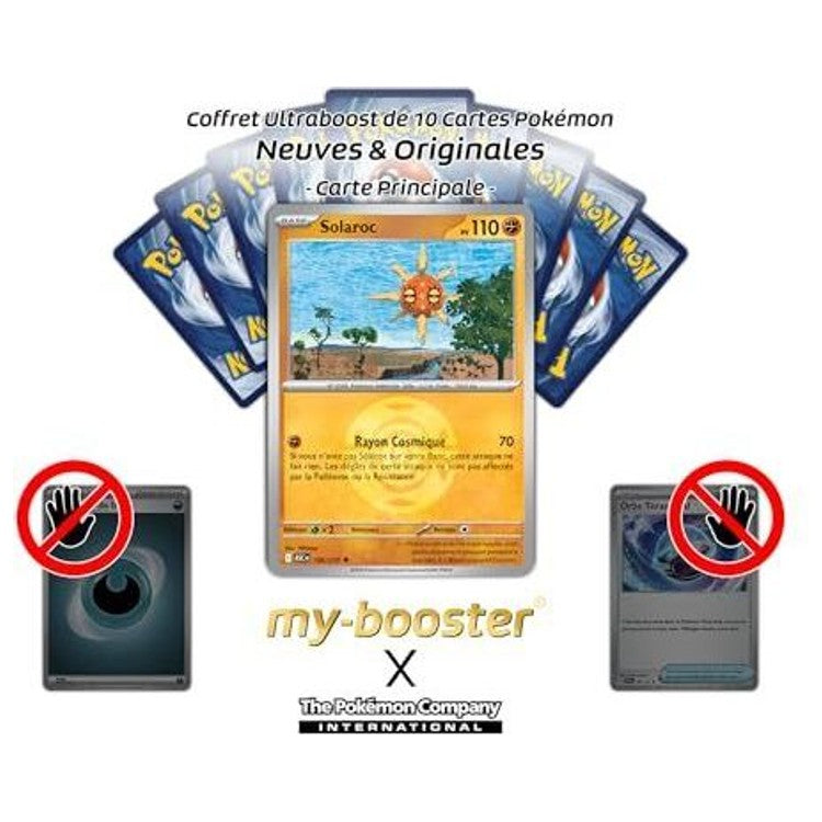 Gros plan sur les détails holographiques Reverse de la carte Pokémon Solaroc 106/217 Méga-Évolution 02.5, mettant en valeur le fond brillant.