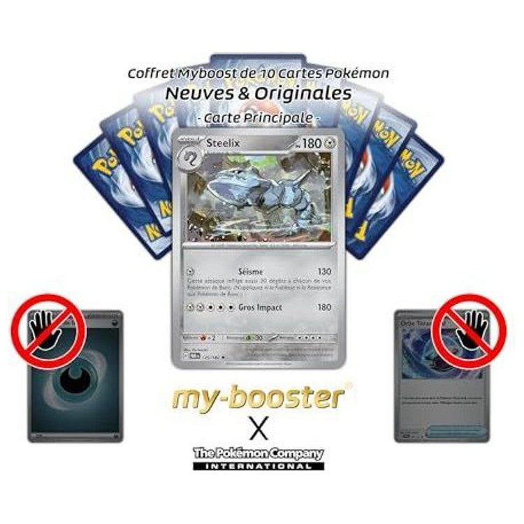 Gros plan sur les détails holographiques de la carte Pokémon Steelix 125/182 EV04, mettant en valeur l’illustration métallique et massive du Pokémon Acier