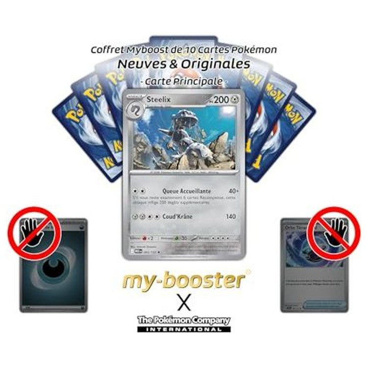 Gros plan sur l’illustration de Steelix 093/132 Méga-Évolution 01 montrant les détails métalliques de ce Pokémon Acier et Sol.