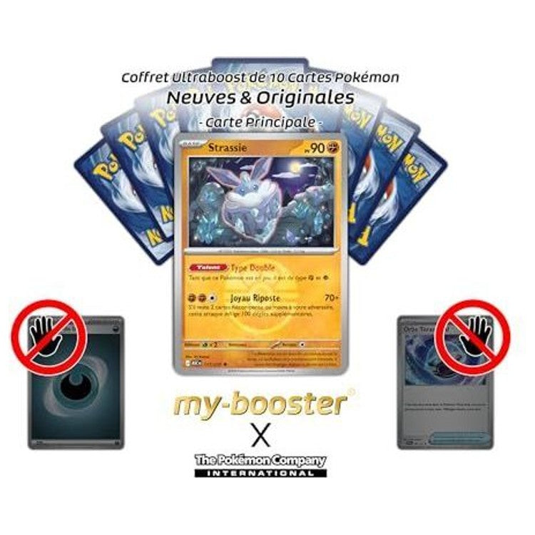 Gros plan sur la carte Pokémon Strassie Reverse ME02.5 montrant la brillance du fond, le texte d’attaque et les cristaux caractéristiques du Pokémon.