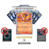 Gros plan sur les détails holographiques de la carte Pokémon Sulfura 014/094 version Holo ou Reverse de la série Méga-Évolution 02.