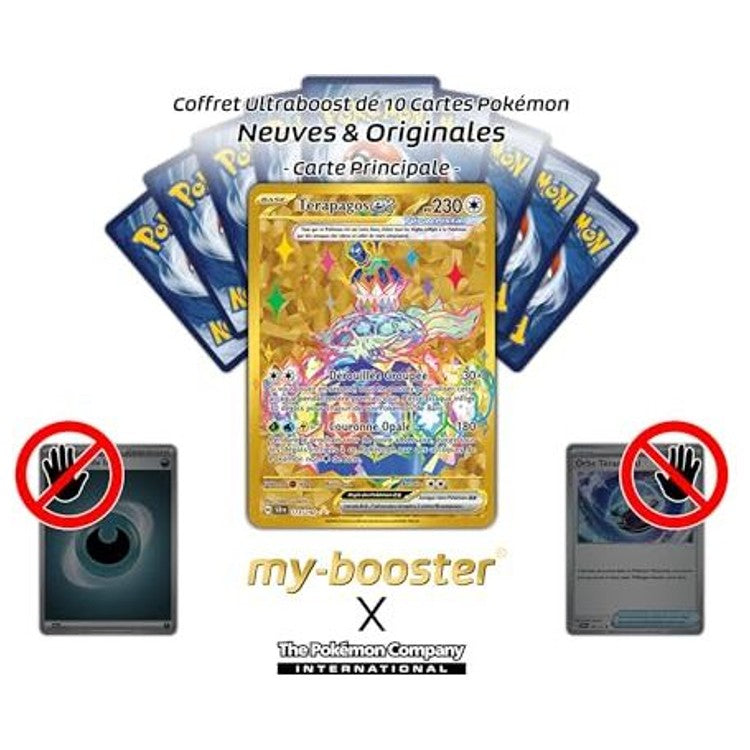 Gros plan sur les détails dorés et l’illustration Teracristal de la carte Pokémon Terapagos ex 173/142 Ultra Rare Secrète EV07 Couronne Stellaire