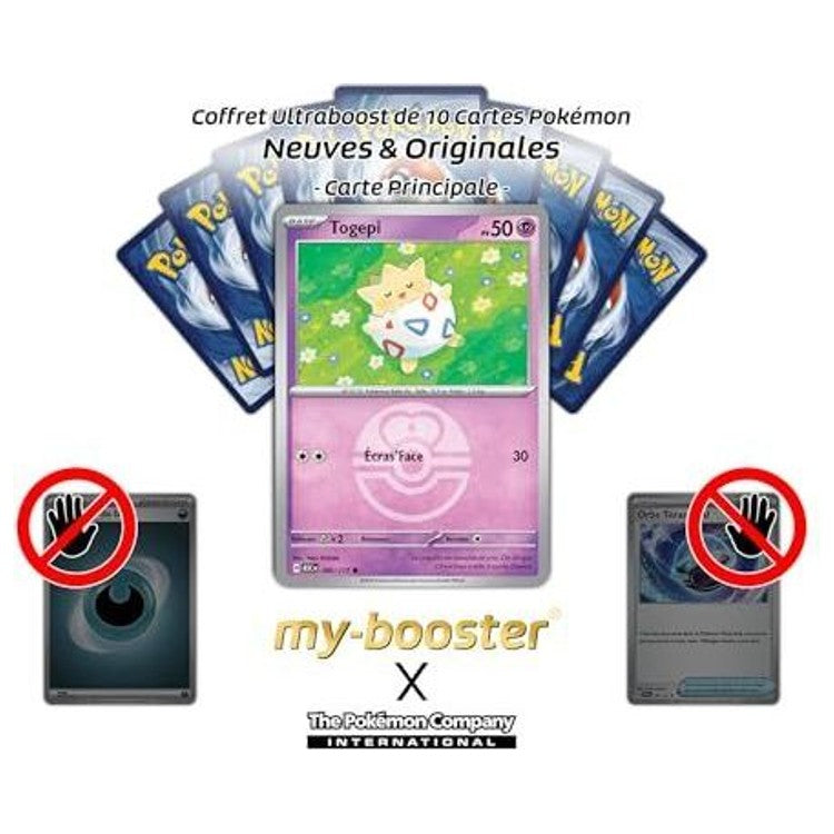 Gros plan sur les effets brillants Reverse de la carte Pokémon Togepi 080/217 Méga-Évolution 2.5 montrant les reflets du fond