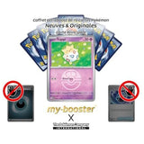 Gros plan sur les effets brillants Reverse de la carte Pokémon Togepi 080/217 Méga-Évolution 2.5 montrant les reflets du fond