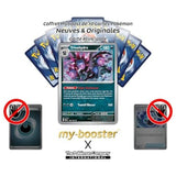 Gros plan sur l’illustration de Trioxhydre 140/193 EV02 montrant le Pokémon Dragon Ténèbres et les effets brillants de la carte française