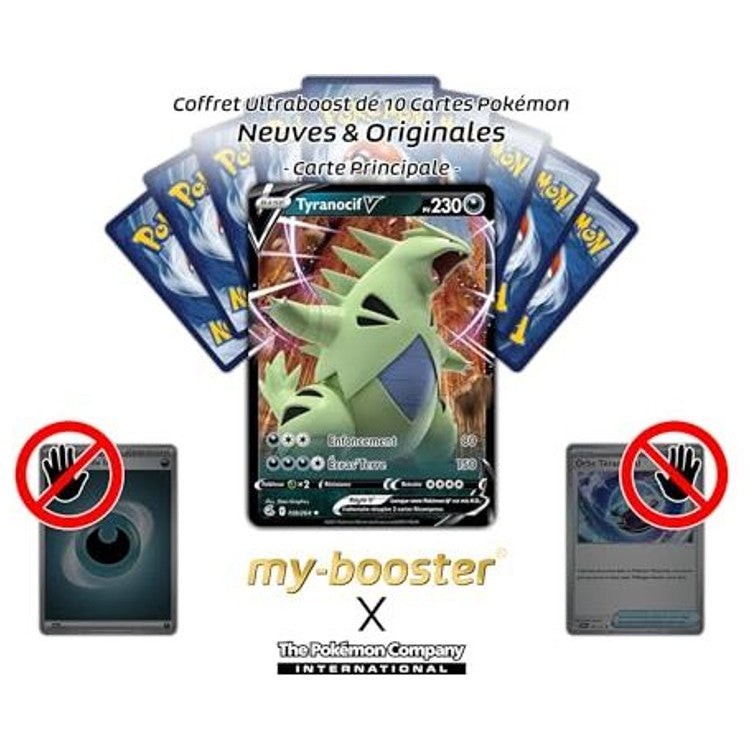 Gros plan sur l’illustration de Tyranocif V 158/264 Poing de Fusion, montrant les détails de l’artwork et du Pokémon Ténèbres