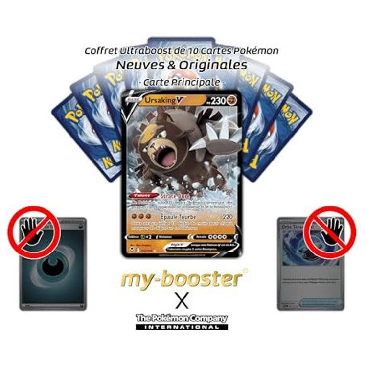 Zoom sur les details graphiques de la carte Pokemon Ursaking V 102/195 Tempete Argentee, montrant l’artwork brillant et les informations de jeu.