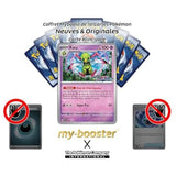 Gros plan sur les détails holographiques de la carte Pokémon Xatu SV059 Holo EV04, mettant en avant les couleurs et symboles de type Psy.