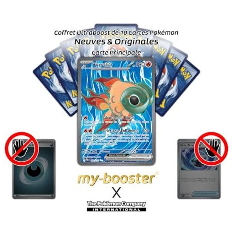 Gros plan sur les détails holographiques et le relief texturé de la carte Pokémon Yuyu ex ultra rare Écarlate et Violet 02 Évolutions à Paldea.