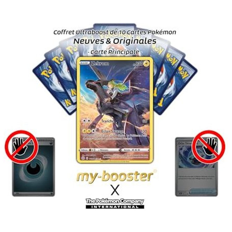 Gros plan sur les détails de l’illustration Zekrom TG05/TG30 ultra rare EB09, montrant l’artwork complet et la brillance de la carte.