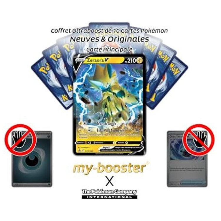Gros plan sur l’illustration de la carte Pokémon Zeraora V SWSH263, montrant le Pokémon Électrik en pleine attaque dans la série Épée et Bouclier 12.