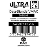 Gros plan sur l’illustration texturée de la carte ultra rare Desséliande VMAX 206/192 Évolution Céleste, montrant les effets arc-en-ciel VMAX