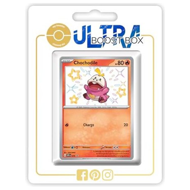 Carte Pokémon Chochodile SV079 chromatique recto, édition française Destinées de Paldea Écarlate et Violet 4.5 mise en avant dans le coffret.
