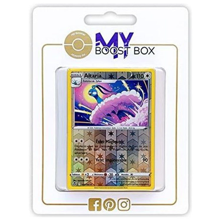 Coffret Myboost Tempête Argentée EB12 avec la carte Altaria 143/195 Holo Reverse et une sélection de 9 autres cartes Pokémon françaises neuves