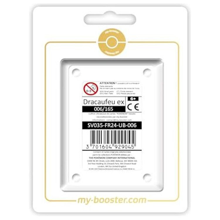 Coffret Myboost Dracaufeu ex 006/165 contenant la carte principale et 9 autres cartes Pokémon françaises de la série 151 Écarlate et Violet EV03.5
