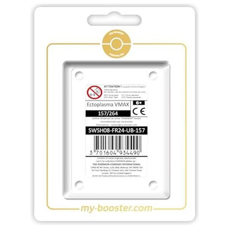 Coffret Myboost Ectoplasma VMAX Poing de Fusion EB08 contenant la carte principale et 9 autres cartes Pokémon françaises neuves et certifiées