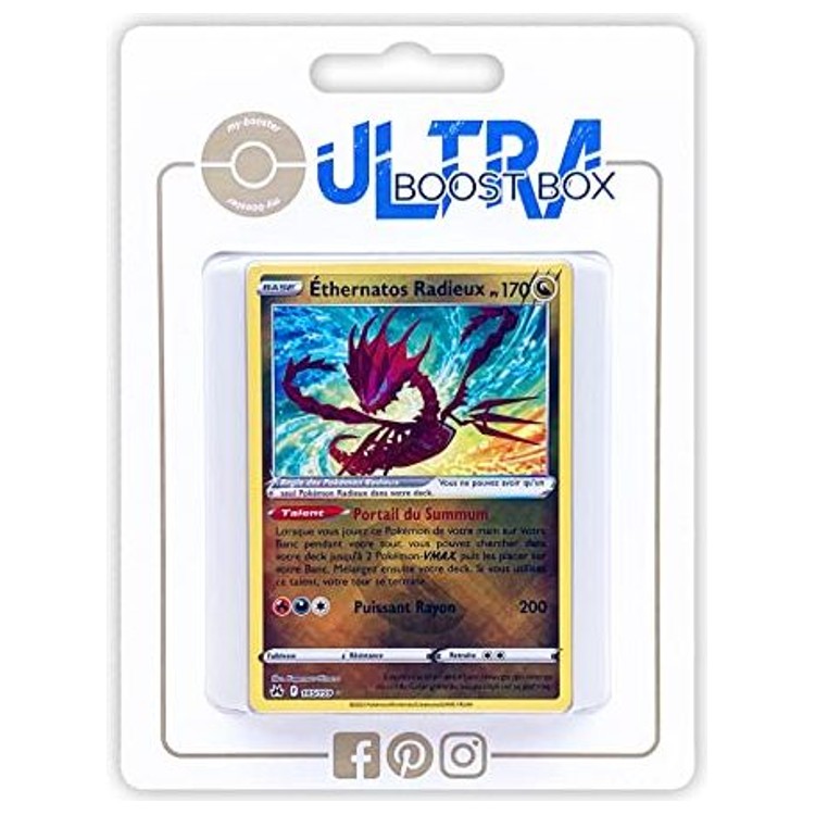 Coffret Myboost Zénith Suprême avec la carte Éthernatos Radieux 105/159 mise en avant et 9 autres cartes Pokémon françaises neuves