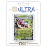 Coffret Myboost Destinées de Paldea avec la carte Foretress ex Téracristal et un assortiment de 9 autres cartes Pokémon françaises neuves et certifiées
