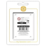 Coffret Myboost Forgelina SV140 Holo EV07 Couronne Stellaire contenant la carte principale et 9 autres cartes Pokémon variées.