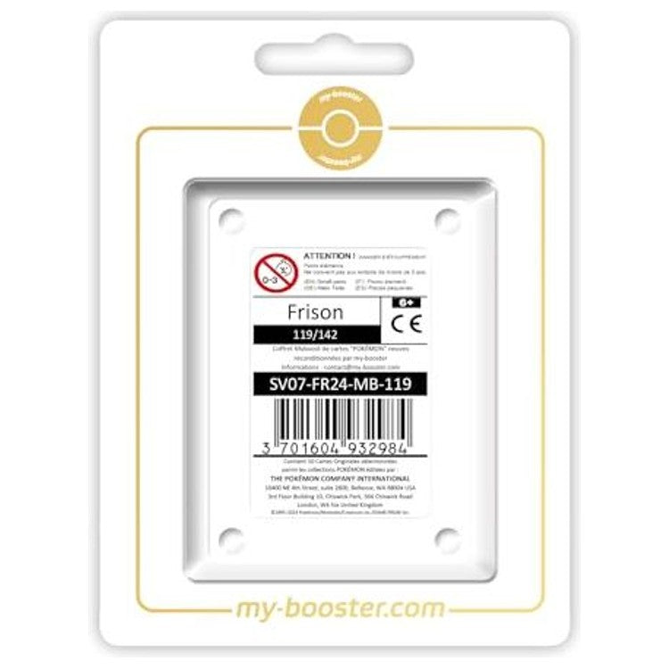 Coffret Myboost Couronne Stellaire avec la carte principale Frison 119/142 et 9 cartes Pokémon complémentaires françaises sous blister