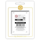 Coffret Myboost Méga-Évolution 1 avec la carte Dresseur secrète Gong de Combat en vitrine et 9 autres cartes Pokémon françaises à l’intérieur.