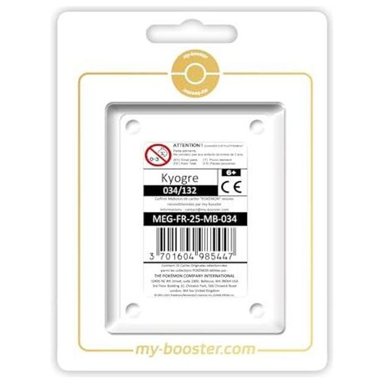 Coffret Myboost Kyogre Méga-Évolution 01 contenant la carte 034/132 et 9 autres cartes Pokémon françaises variées