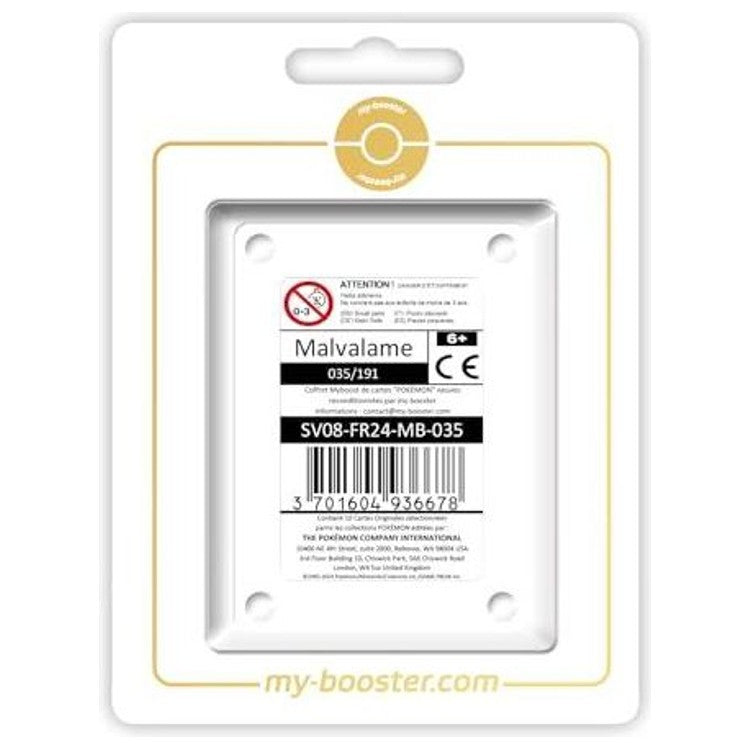 Coffret Myboost Malvalame EV08 contenant la carte Reverse 035/191 et 9 autres cartes Pokémon françaises variées, idéal pour enrichir une collection Psy.