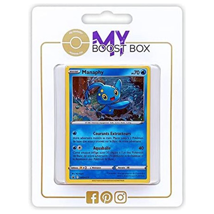 Coffret Myboost avec la carte Pokémon Manaphy SWSH275 Holo promo et 9 cartes Pokémon supplémentaires neuves et certifiées officielles