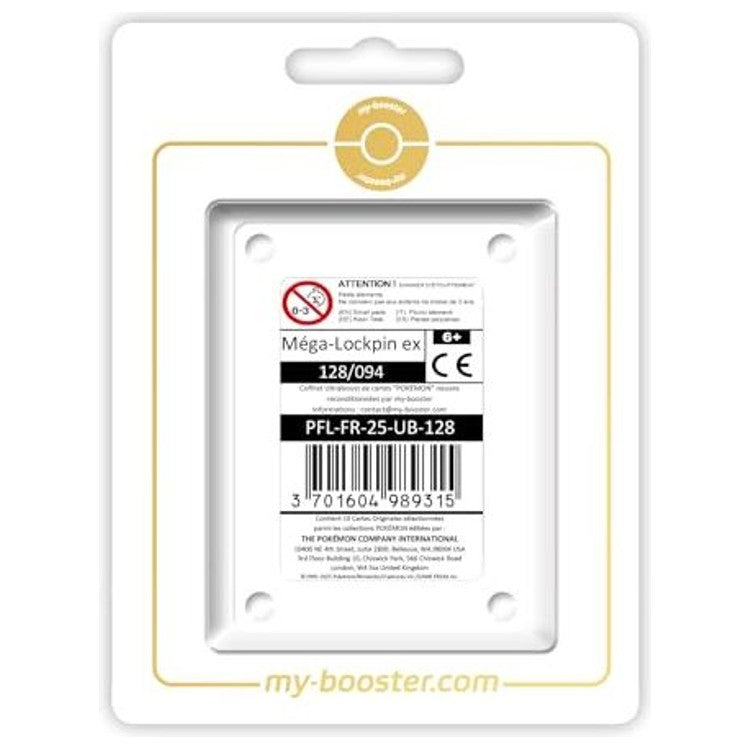 Coffret Myboost Ultraboost X Méga-Évolution 2 avec la carte Méga-Lockpin ex 128/094 et 9 autres cartes Pokémon françaises supplémentaires