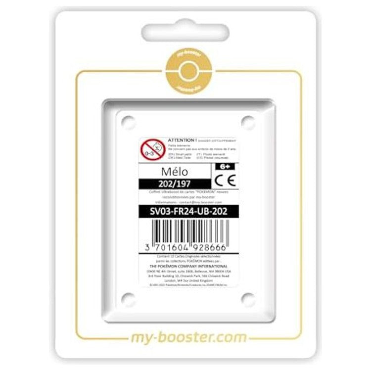 Coffret Myboost Mélo Flammes Obsidiennes contenant la carte Pokémon Gallery Secrète et 9 cartes françaises supplémentaires