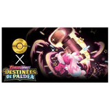 Coffret Myboost Mimiqui Destinées de Paldea contenant la carte principale 037/091 et 9 autres cartes Pokémon françaises variées