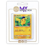 Coffret Myboost avec la carte Pikachu 28/78 Holo Pokémon GO et 9 autres cartes Pokémon françaises neuves sans doublon.