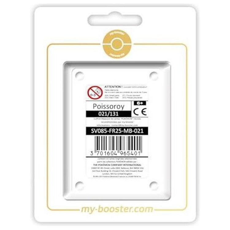 Coffret Myboost Évolutions Prismatiques EV08 avec la carte Poissoroy Reverse en vedette et 9 autres cartes Pokémon françaises complémentaires