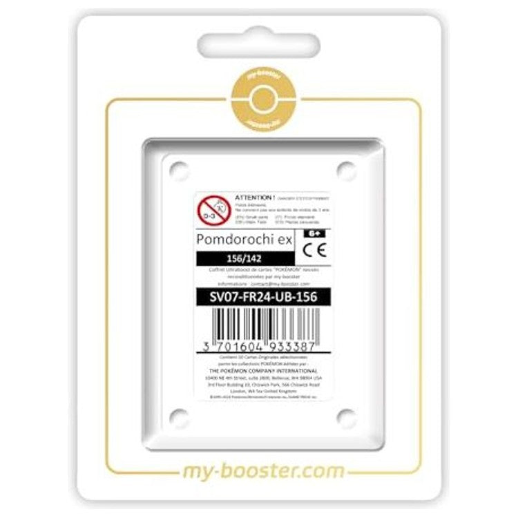 Coffret Myboost Pomdorochi ex Couronne Stellaire proposant la carte Full Art Secrete et 9 autres cartes Pokemon francaises variees