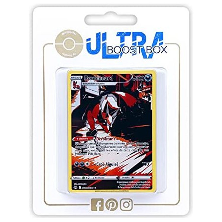 Coffret Myboost Roublenard GG17/GG70 contenant la carte Full Art alternative secrète et 9 autres cartes Pokémon françaises neuves et certifiées.