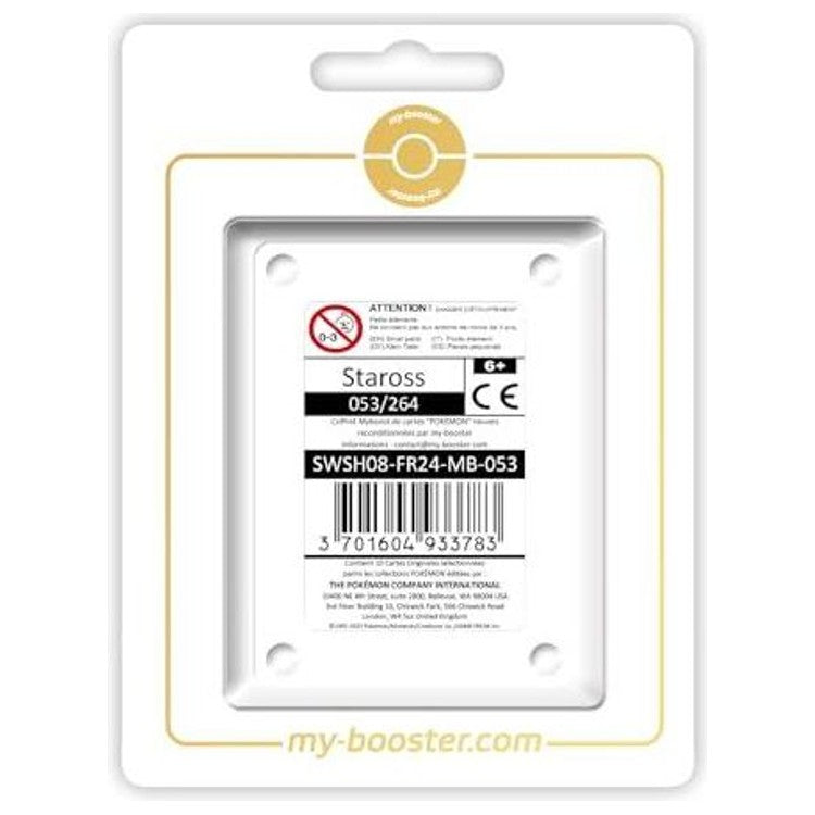 Coffret Myboost Staross Poing de Fusion contenant la carte Staross 053/264 et 9 autres cartes Pokémon françaises supplémentaires