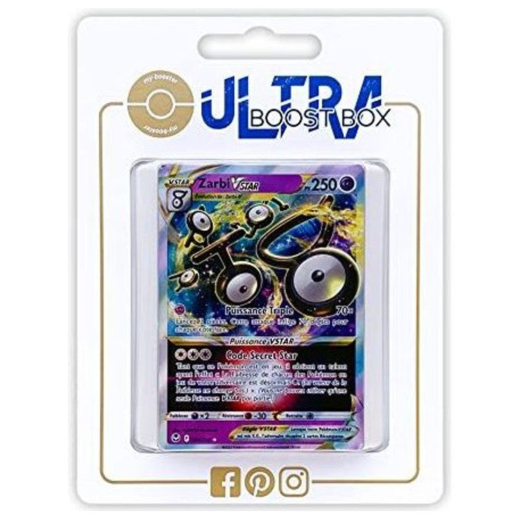 Coffret Myboost contenant la carte Pokemon Zarbi VSTAR Tempete Argentee et 9 autres cartes francaises neuves sans doublon