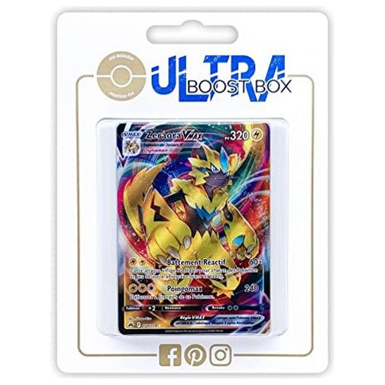 Coffret Myboost Zeraora VMAX Zénith Suprême contenant 10 cartes Pokémon françaises neuves dont la carte ultra rare 054/159