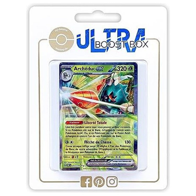 Coffret Ultraboost contenant la carte Archéduc ex Flammes Obsidiennes et 9 autres cartes Pokémon françaises neuves et certifiées sous licence The Pokémon Company.