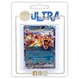 Coffret Ultraboost X Flammes Obsidiennes avec Dracaufeu ex Téracristal en vedette et 9 autres cartes Pokémon françaises neuves assorties.