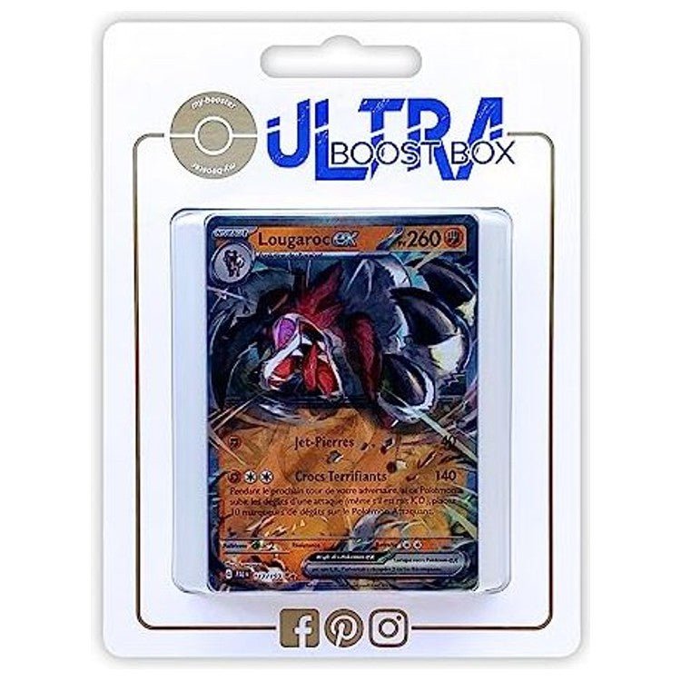 Coffret Ultraboost contenant la carte Lougaroc ex 117/193 et 9 autres cartes Pokémon françaises neuves, sélection spéciale sans doublon ni cartes dresseur.