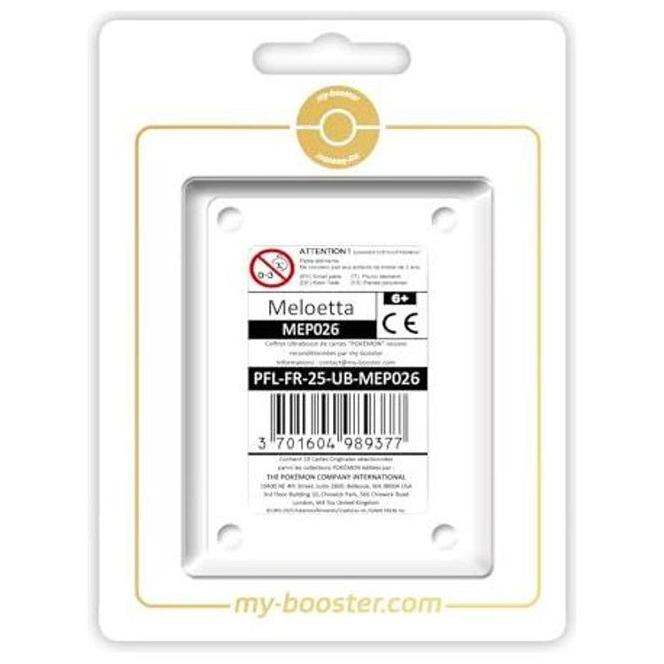 Coffret Ultraboost Myboost avec la carte Meloetta MEP026 Alternative Pokémon Gallery et 9 autres cartes Pokémon françaises variées incluses.