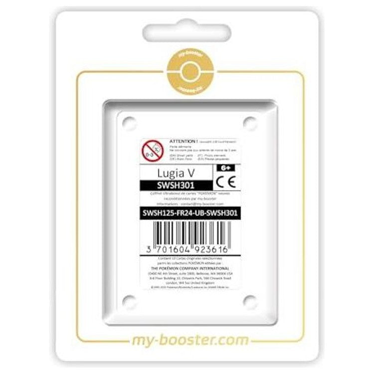Coffret Ultraboost Myboost Lugia V SWSH301 contenant la carte promo Lugia et 9 autres cartes Pokémon françaises neuves et certifiées d’origine.