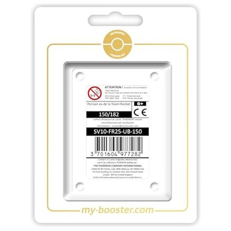Coffret Ultraboost X Rivalités Destinées avec la carte vedette Persian ex et 9 autres cartes Pokémon françaises neuves et certifiées.