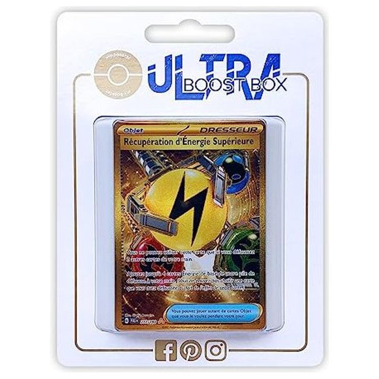 Coffret Ultraboost avec la carte Récupération d'Énergie Supérieure 277/193 Secrète Gold et 9 autres cartes Pokémon françaises neuves et certifiées d’origine.