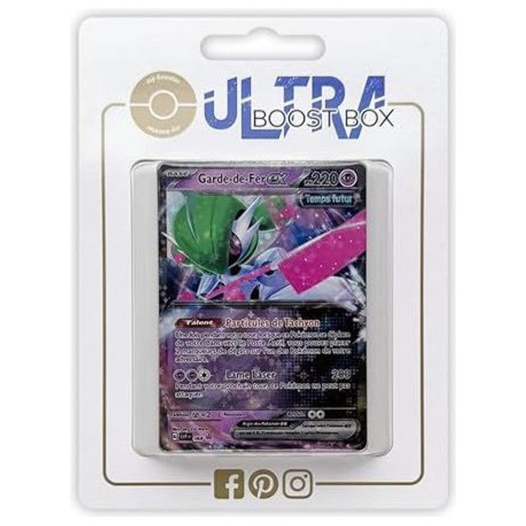 Coffret Ultraboost Temps Futur avec la carte Garde-de-Fer ex mise en avant et 9 autres cartes Pokémon françaises neuves regroupées dans le pack.