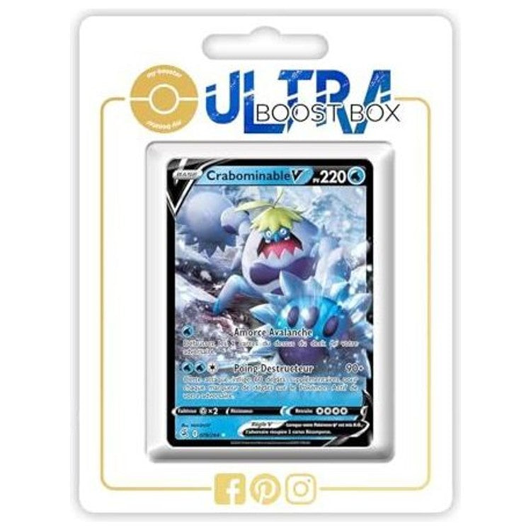 Carte Pokémon Crabominable V 076/264 Ultra Rare de l’extension Poing de Fusion, bloc Épée et Bouclier 08, vue de face en français.