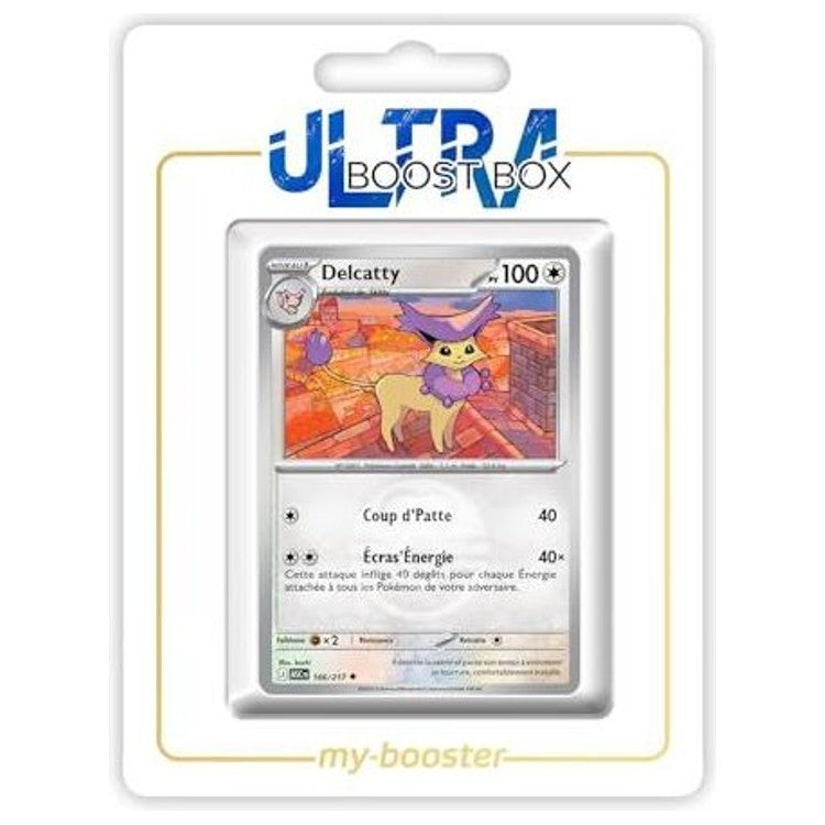 Présentation du coffret Ultraboost avec la carte Delcatty 166/217 visible au centre du blister blanc.