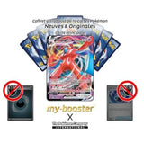 Deoxys VMAX devant neuf cartes Pokémon, avec des symboles excluant les cartes Dresseur et Énergie.